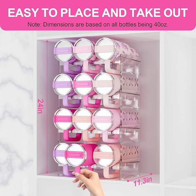 JYPS Water Bottle Tumbler Organizer, Stackable Stanley 40oz with Handle Cup Organizer, Large Tumbler Holder Stanley Cup Accessories for Pantry Kitchen Organizers & Storage(12)-NeatNest