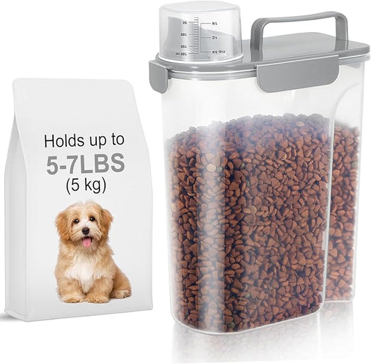 5-7Lbs Dog Cat Food Storage Container with Upgraded Large Nozzle BPA-free, 4 Snap Seals Plastic Pet Food Storage Containers with Handles (1, Light Gray, 5L)-NeatNest