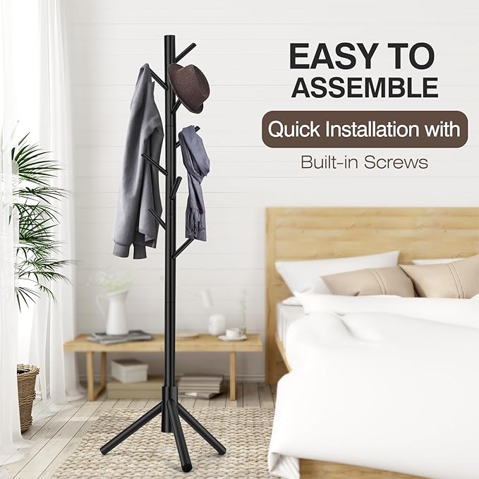 Coat Rack, Freestanding Coat Rack with 8 Hooks and 3 Adjustable Size Tree Coat Racks for Bedroom, Hallway, Entrance, Office, for Hats, Coats, Scarves, Handbags-NeatNest