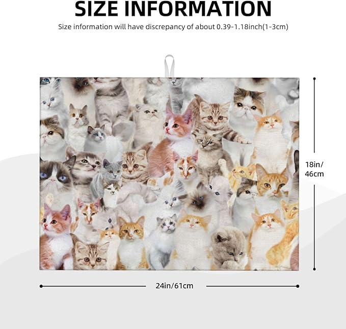 Cute Cat Dish Drying Mat 18 x 24 Inch for Kitchen Counter Cute Kitchen Mat Microfiber Kitchen Countertop Absorbent Reversible Drainer Rack Pad Dish Drying Mat-NeatNest