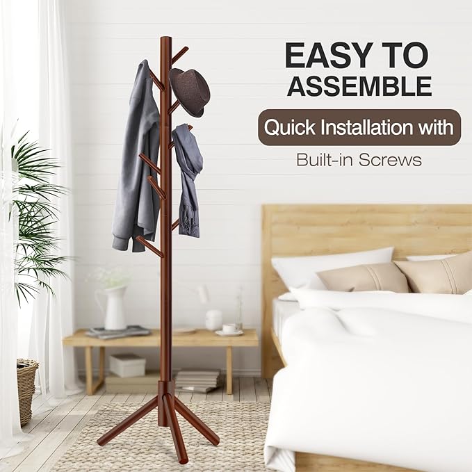 Coat Rack, Freestanding Coat Rack with 8 Hooks and 3 Adjustable Size Tree Coat Racks for Bedroom, Hallway, Entrance, Office, for Hats, Coats, Scarves, Handbags-NeatNest