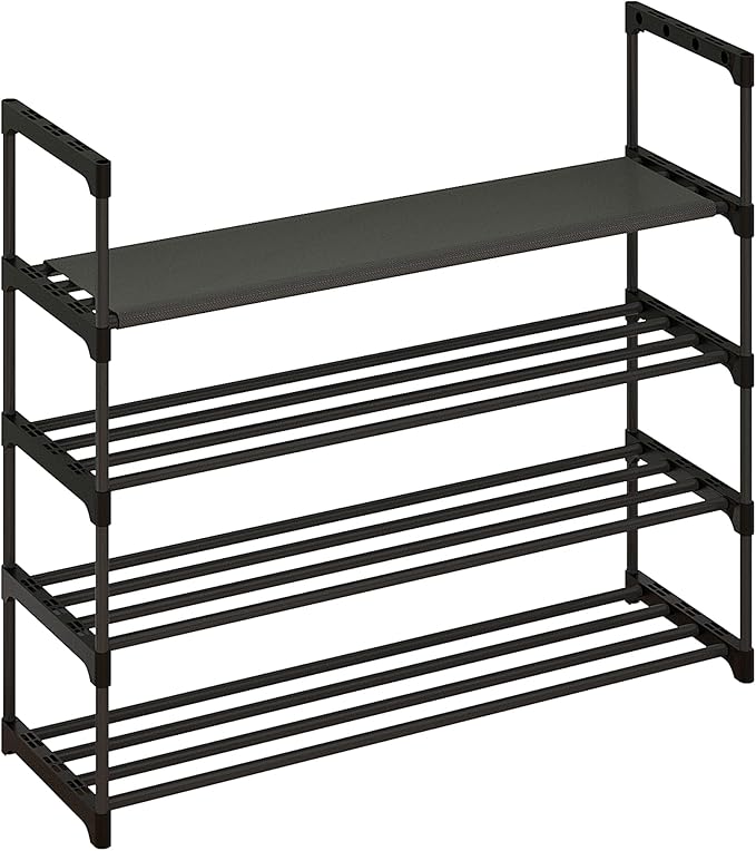 Calmootey 4-Tier Shoe Rack, Tall Large Capacity 20 Pairs Shoes Storage Organizer, Stackable Wide Shoe Shelf for Entryway, Hallway, Black-NeatNest