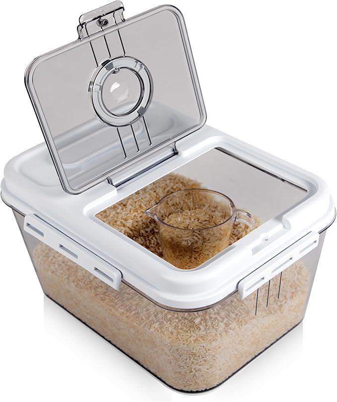 Chef's Path Extra Large Airtight Rice Storage Container with Measuring Cup, Pack of 1, 8 L Capacity, Kitchen and Pantry Canister for Rice, Flour, Sugar, and Baking Supplies-NeatNest