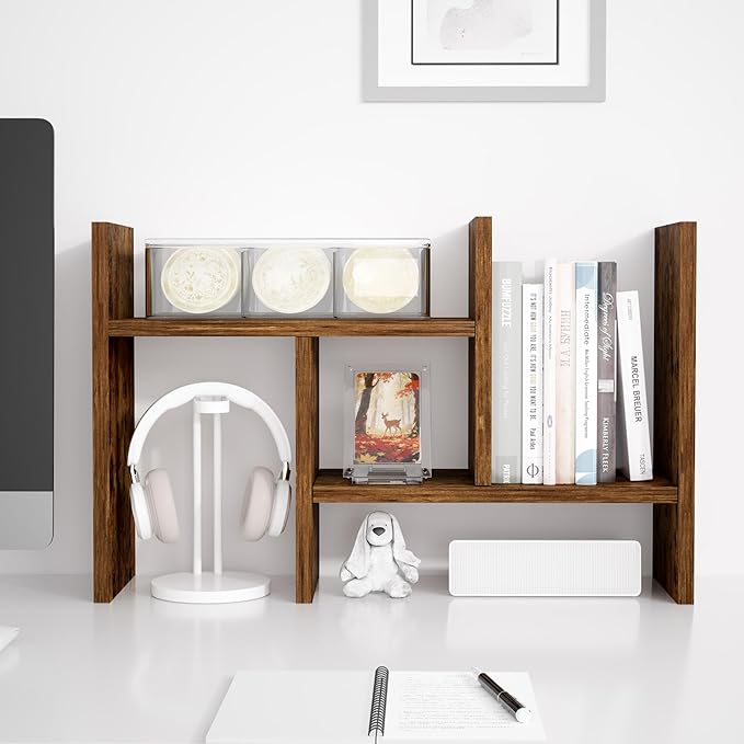 Jerry & Maggie Desktop Organizer Office Storage Rack Adjustable Wood Display Shelf Free Style Double H, Multi-Functional Mini Bookshelf for Desk Natural Stand (Natural Wood Tone)-NeatNest