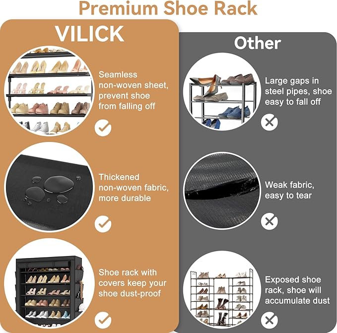 Shoe Rack with Cover, 8 Tier Tall Shoe Organizer Storage for 36-45 Pair Shoes and Boots Large Shoe Storage Shelf Free Standing Shoe Rack for Closet, Front Door Entrance, Dorm, Garage-NeatNest