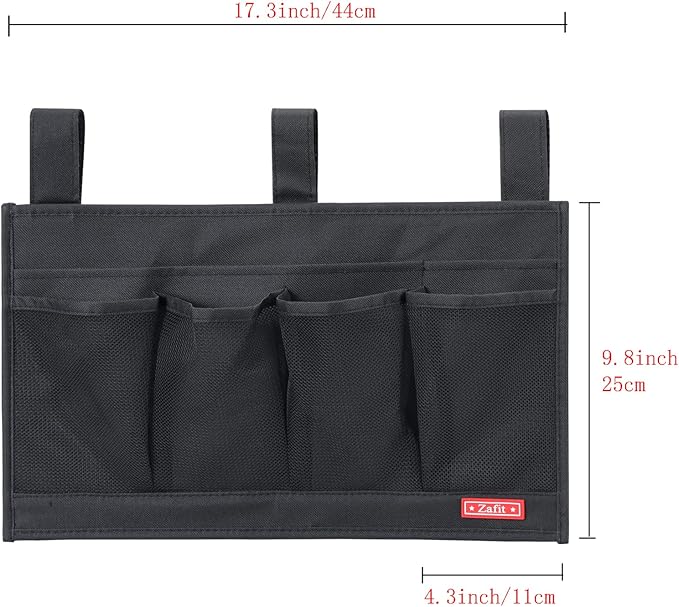 Hanging Bedside Caddy, Bedside Storage Organizer for Magazine, Phone, Remote control (6 Pockets-Black)-NeatNest