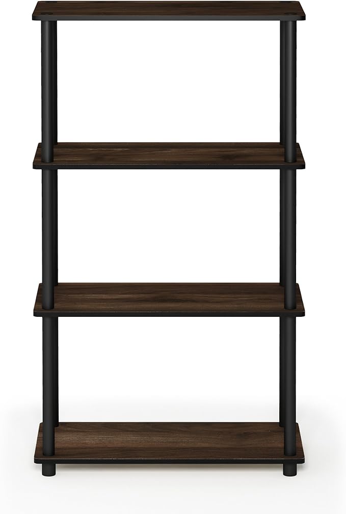 Furinno Turn-N-Tube 4-Tier Multipurpose Shelf Display Rack, Round Tubes, Columbia Walnut/Black-NeatNest