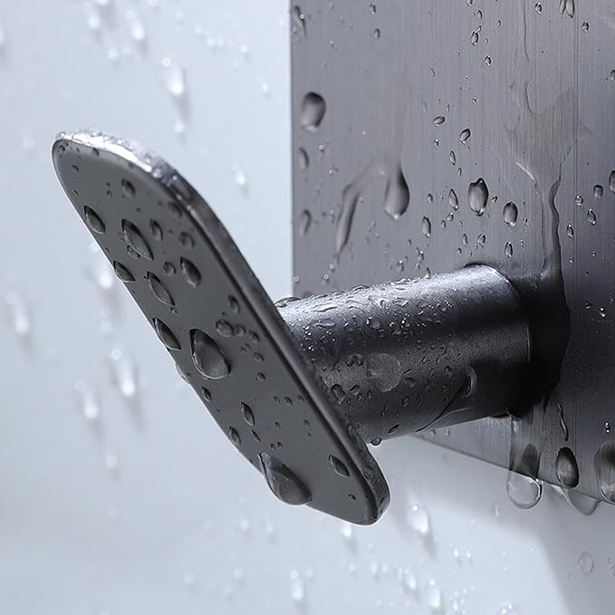 DELITON Towel Hooks for Bathrooms - 4 Pack Adhesive Wall Hooks Heavy Duty No Damage, Coat Robe Sticky Hooks for Hanging Waterproof SUS304 Stainless Steel, Grey-NeatNest