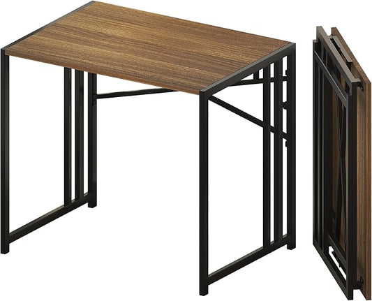 Folding Computer Desk 32 inch Writing Gaming Computer Camping Table, No Assembly Required Home Office Desk, Espresso-NeatNest