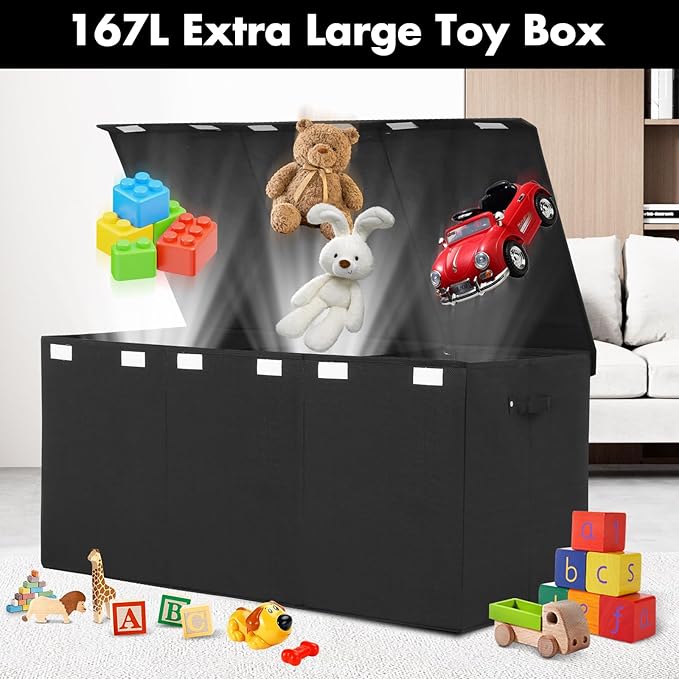 Extra Large Toy Box 167L, Sturdy Toy Storage Chest Organizer Bin Baskets with 2 Removable Divider for Boys, Girls, Kids, Nursery, Bedroom, Playroom, 35.5"x17" x17" (Linen Black)-NeatNest