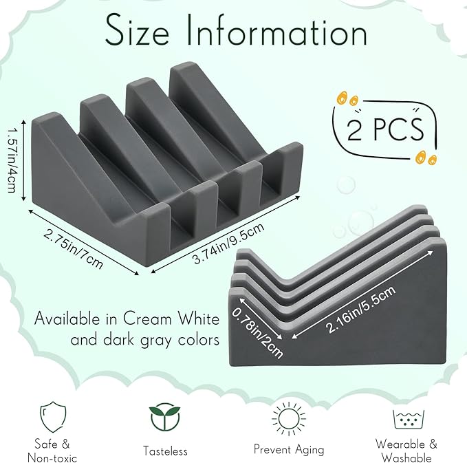 Cunhill 2 Pieces Silicone Soap Dish Self Draining Soap Dish Shower Waterfall Bar Soap Holder Tray with Drain Soap Saver for Kitchen Bathroom Accessories (Dark Grey,Cream White)-NeatNest