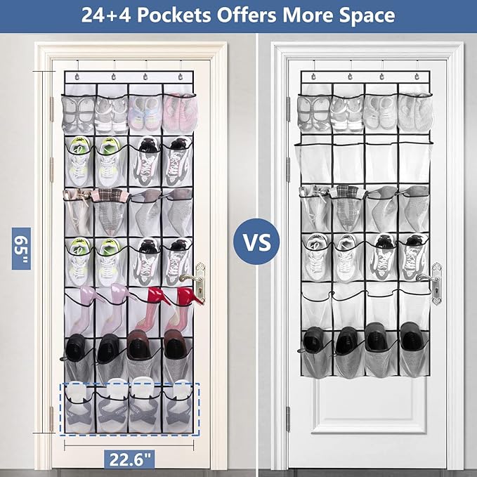 MISSLO 28 Large Pockets Over The Door Shoe Rack Hanging Shoe Organizer for Closet Door Shoe Storage Holder Mesh Hanger, White-NeatNest