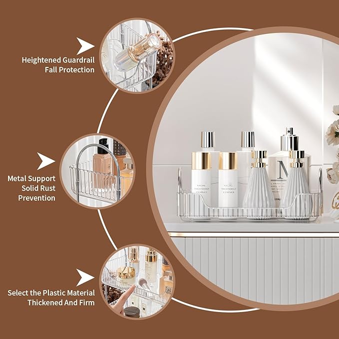 Clear Vanity Tray Organizer - 1 Tier for Bathroom Counter, Skincare & Makeup, Toiletries, Lotions, Perfumes-NeatNest
