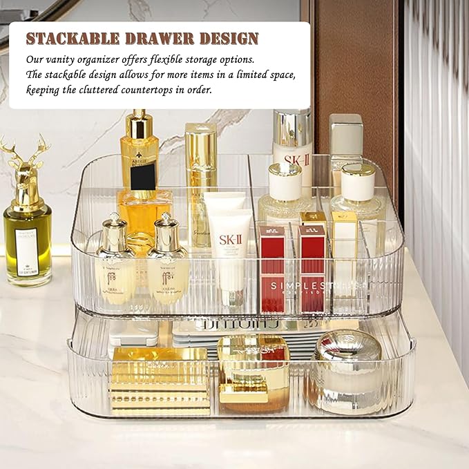 Makeup Organizer with Drawers, Stackable Cosmetics Organizer, Large Make Up Organizer Storage Box, Ideal for Bathroom Countertop and Desk (1 x Drawer, Clear)-NeatNest