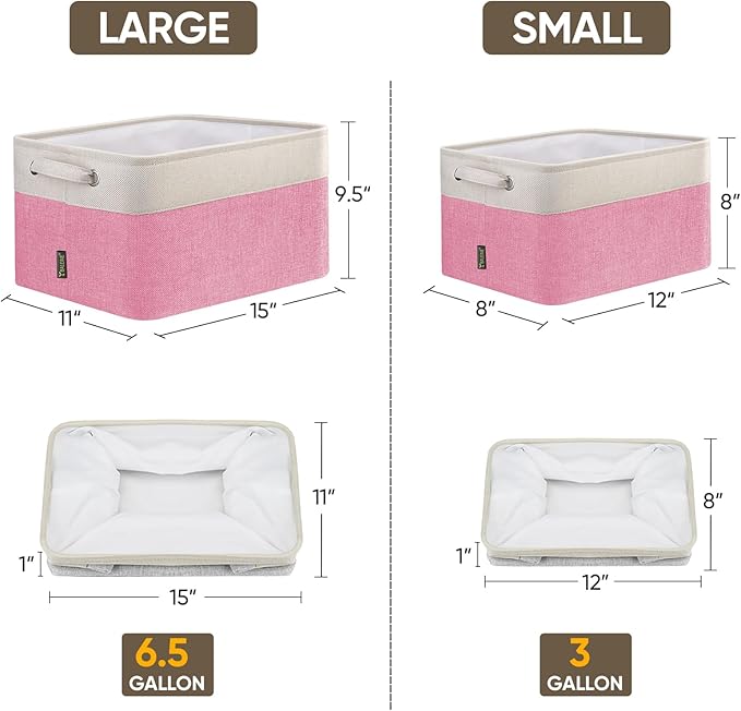 BALEINE 1 Pack Fabric Storage Bins for Shelves, Linen Storage Baskets for Organizing, Decorative Closet Bins for Clothes, Home (Pink, 15''x11''x9.5'')-NeatNest