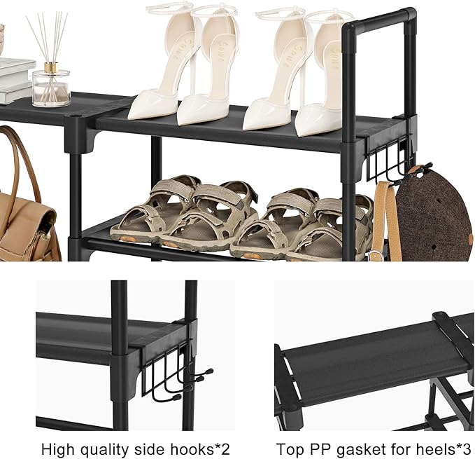 WOWLIVE 9 Tiers Large Shoe Rack Storage Organizer for Closet 50-55 Pairs Shoe Tower Unit Shelf Stackable Shoe Rack with Metal Pipes Plastic Connectors Black(SSS3B9)-NeatNest