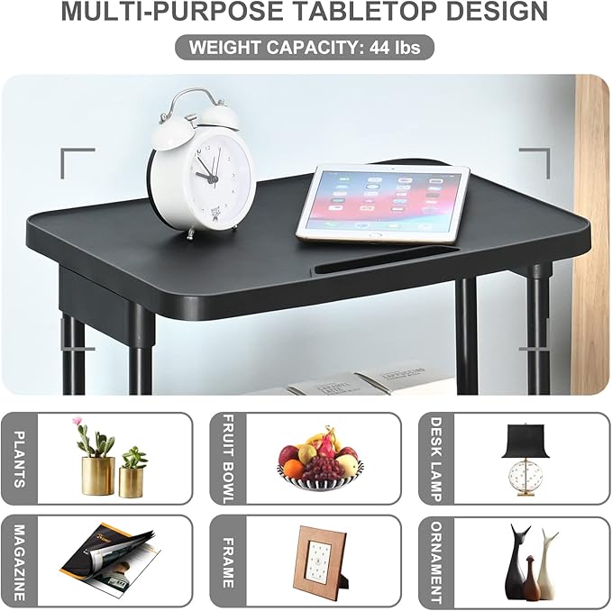 TOOLF 3-Tier Metal Rolling Storage Cart with Tabletop, Utility Rolling Carts with Wheels,Trolley Organizer with Handle for Library Office Classroom Home Bedroom, Black