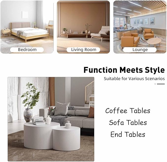 Modern Round Wooden Nesting Coffee Table Set of 2 Circle Tables with Non-Slip Feet, Accent Side End Table, Saving Space Design and No Need Assembly (GSMALL)