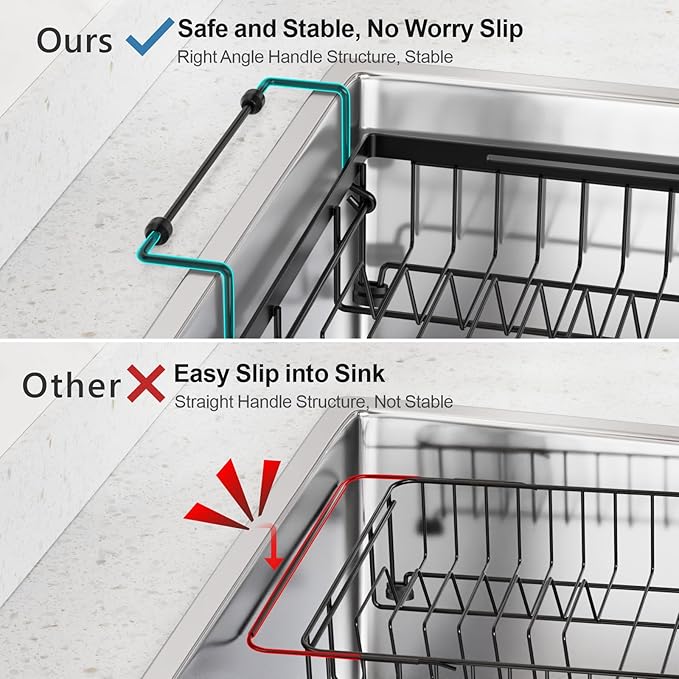 iSPECLE in Sink Dish Drying Rack - Capacity Expandable Over Sink Dish Rack with Mat (15.8"- 20.7"), Dish Drainer for Kitchen Counter with Utensil Holder Large Capacity, Black