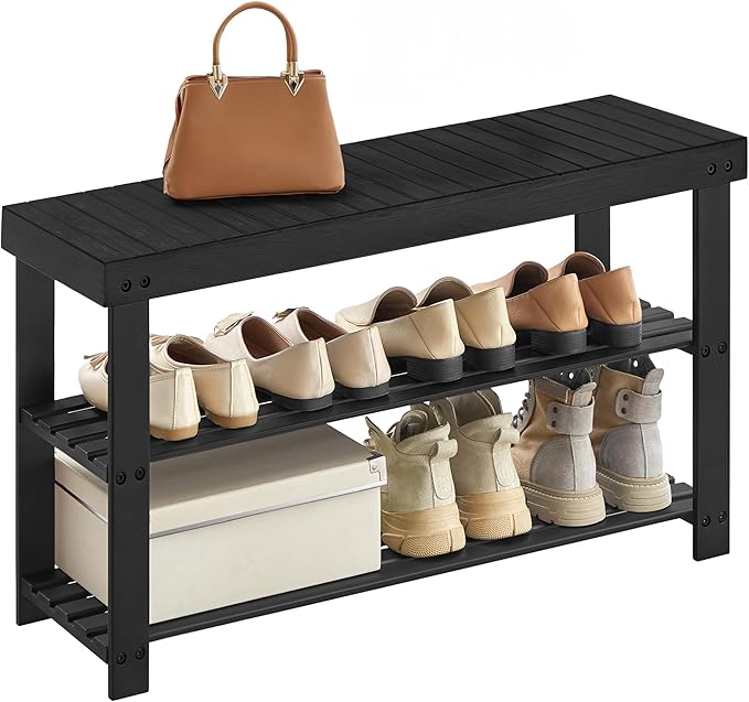 SONGMICS Shoe Rack Bench, 3-Tier Bamboo Shoe Storage Organizer, Entryway Bench, Holds Up to 286 lb, 11.3 x 35.4 x 17.8 Inches, for Entryway Bathroom Bedroom, Ink Black ULBS90B33-NeatNest
