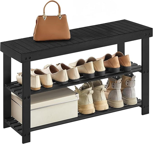 SONGMICS Shoe Rack Bench, 3-Tier Bamboo Shoe Storage Organizer, Entryway Bench, Holds Up to 286 lb, 11.3 x 35.4 x 17.8 Inches, for Entryway Bathroom Bedroom, Ink Black ULBS90B33-NeatNest