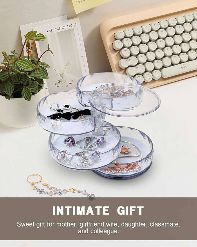 CONBOLA Acrylic Jewelry Organizer, Small Storage Box Jewelry Earring Holder for Women, 5-Layer Rotating Travel Jewelry Tray Case with Lid for Bracelet-NeatNest