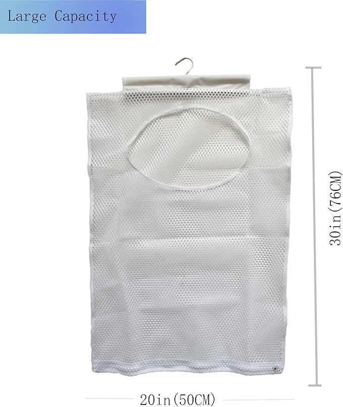 Hanging Mesh Laundry Hamper (30in*20in*2in) Large Dirty Clothes Bag, Can Be Used Behind The Door & Closet & Caravan& Bathroom (White)-NeatNest