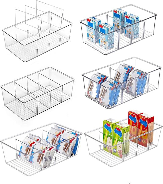 6 Pack Pantry Organizers and Storage,4 compartment Snack Containers for Kitchen,Fridge,Refrigerator Organization and Storage,Clear Plastic Bins for Spice,Tea bag,Seasoning organizer-NeatNest
