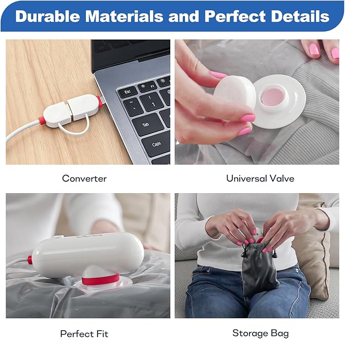VMstr 18 Pack Vacuum Storage Bags with USB Pump, Vacuum Seal Bags for Clothing Travel, Carry-on Size Space Saver for Clothes and Clothing-NeatNest