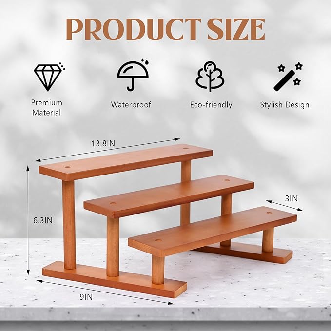 3 Tier Wooden Display Riser Stand Perfume Organizer, Dessert Table Display Set, Solid Wood Food Display Stands for Party, Bamboo Rustic Solid Wood Shelf for Cupcakes, Perfume, Cologne, Spiece-NeatNest