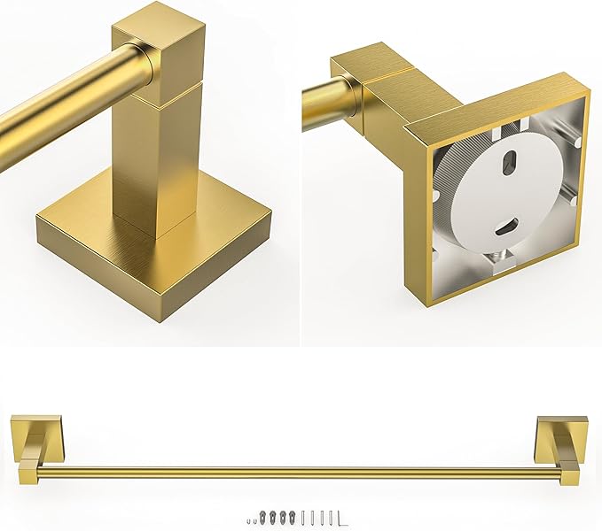 RUACQ Towel Bar 24 inch, Towel Racks for Bathroom, 304 Stainless Steel Towel Holder Wall Mounted, Heavy Duty Bathroom Decor Towel Rod (Brusehd Gold)