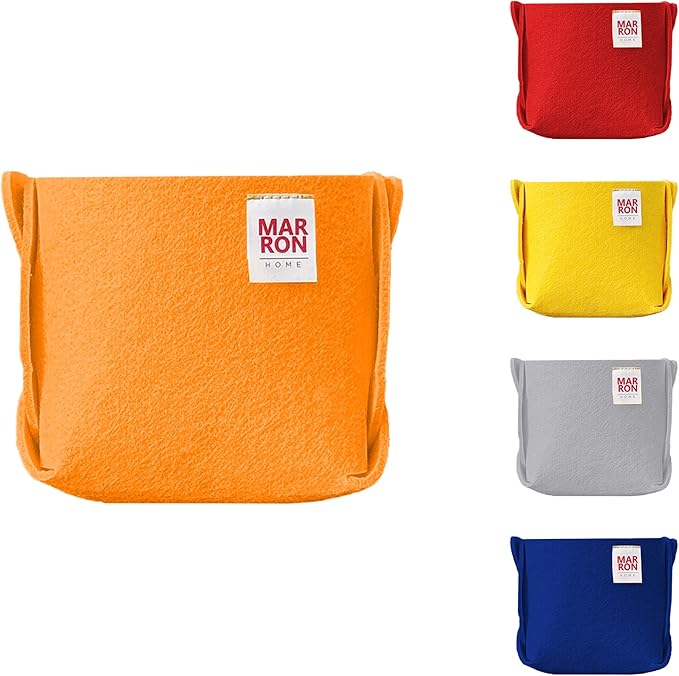 Collapsible Orange Felt Storage Bin Mini 3.9"x3.9"x3.9" – Foldable Basket with Handles for Closet, Toy Storage, Laundry Room Organization, Decorative Storage Bins for Shelves, Nursery Storage-NeatNest