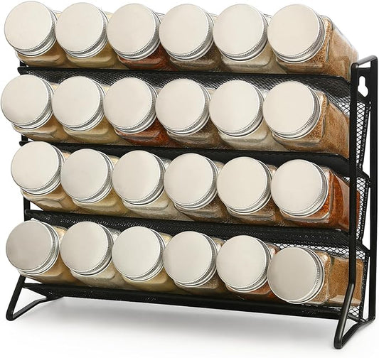 1PCS 4Tier Spice Rack for Counter Free Standing,Spice Rack for Inside Cupboard Hanging Wall Mounted Spice Seasoning Organiser Spice Jars Bottle Organizer for Kitchen Pantry（Black）-NeatNest