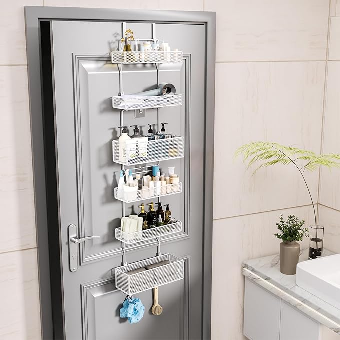 HapiRm Over Door Organizer Storage - Separable Door Organizer Hanging with 6 Metal Large Capacity Baskets for Bathroom Bedroom Kitchen Pantry Closet (White)