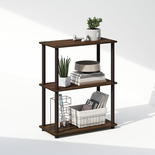 Furinno Turn-N-Tube 3-Tier Multipurpose Compact Bookcase, Walnut/Brown