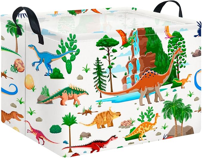 CLOCOR Rectangular Storage Basket Empty,Gift Basket, Waterproof Storage Bin with Handles, Room Decor(Ancient Dinosaurs)-NeatNest