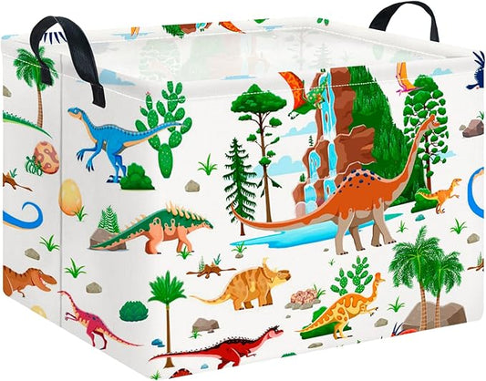 CLOCOR Rectangular Storage Basket Empty,Gift Basket, Waterproof Storage Bin with Handles, Room Decor(Ancient Dinosaurs)-NeatNest