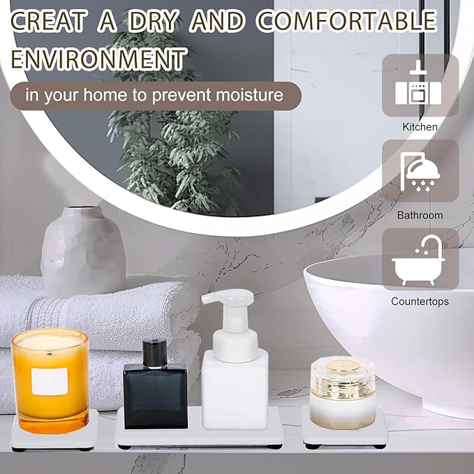 4PCS Water Absorbing Stone Tray for Sink, Fast Drying Stone Sink Tray, Water Absorbent Diatomite Trays, Diatomaceous Coaster, Stones Drying Trays for Bathroom Sinks and Kitchen Counter-NeatNest