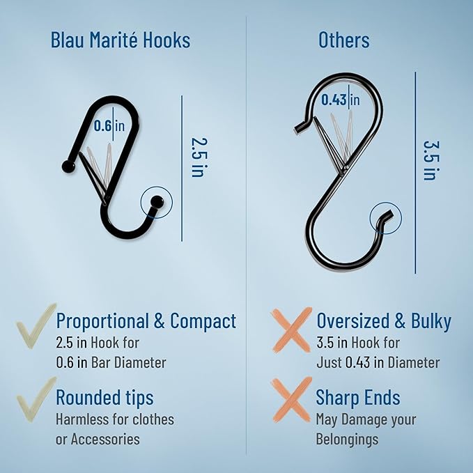 10-Pack Metal S Hooks for Hanging – Heavy-Duty S-Shaped Hooks with Safety Buckle – Fits Bars up to 0.6 in – Anti-Drop Hooks for Kitchen, Pot Racks & Towel Bars – White (Small)-NeatNest