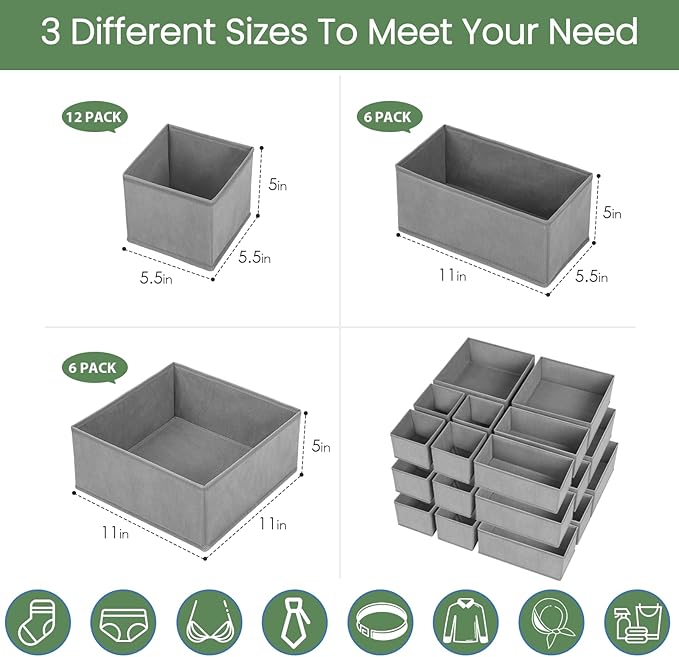 Criusia Drawer Organizer Clothes, 24 Pack Underwear Drawer Organizers, Foldable Closet Organizers and Storage Dresser Drawer Dividers Clothing Organizer for Clothes, Socks, Scarves, Bra, Ties (Grey)-NeatNest