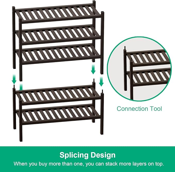 Shoe Rack 2-Tier Organizer-Stackable Storage Shelf with Multi-Function Combinations-Free Standing Bamboo Shoe Racks for Closet,Entryway,Hallway,Bathroom,Living Room Shoe Organization (Brown,2-Tier)-NeatNest