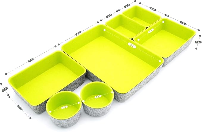 Welaxy Drawer organizers bins felt trays desk storage bins dividers small drawers for office supplies 7-piece Pack back to school college gift idea (Green)-NeatNest