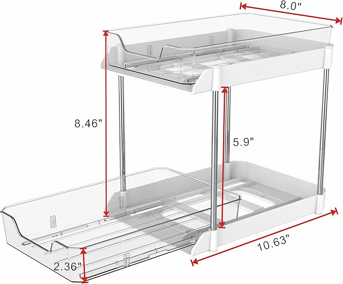 JLKDQ 4 Pack Bathroom Under Sink Organizers and Storage, 2-Tier Pull Out Cabinet Organizer and Medicine Storage Shelf,Fit Cabinets, Kitchens,Food Pantry. (White&Clear,10.63" L x 8.0" W x 8.46" H).-NeatNest