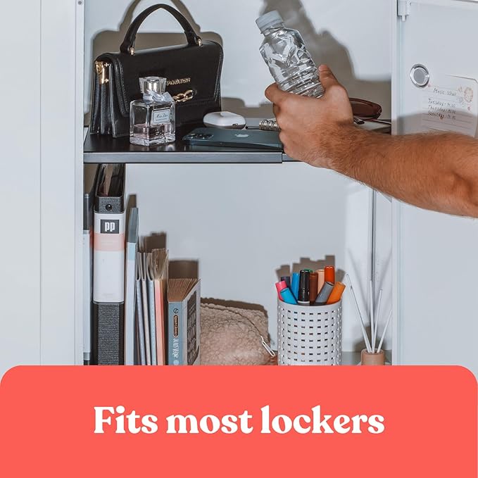 Metal Adjustable Locker Shelf | Heavy Duty Powder-Coated Steel Locker Organizer for School & Gym (Matte Black)