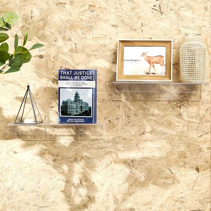 CY craft 15 inch Acrylic Invisible Floating Bookshelf for Kids Room, Modern Picture Ledge Display Toy Storage Wall Shelf 5MM Thick U Shelves Storage Rack,Set of 6-NeatNest