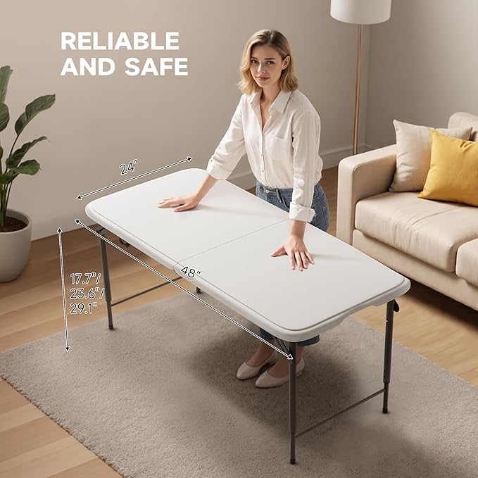 Folding Table 4 Foot - 3-Position Adjustable Height, Heavy Duty 400 lbs Capacity - Portable Tables Folding for Camping, Party, Indoor & Outdoor Use, 1 Pack-NeatNest