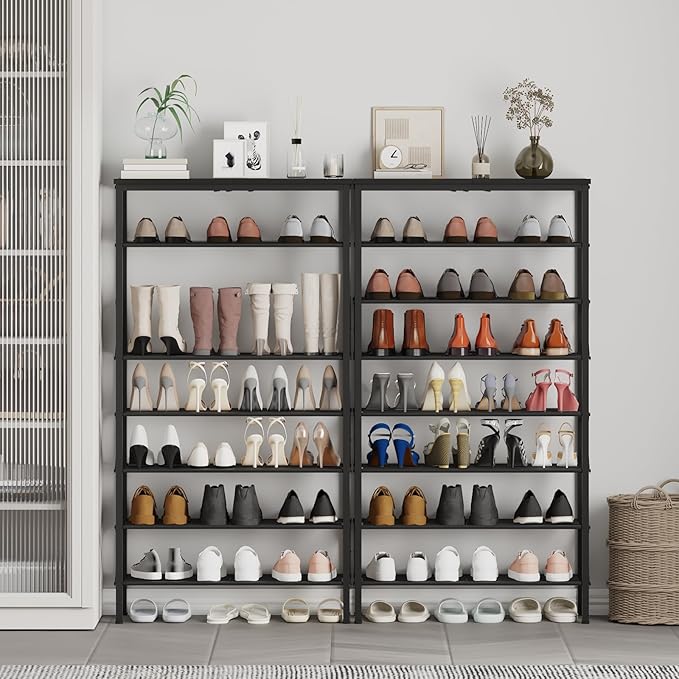 8 Tier Shoe Rack, Large Capacity Shoe Storage Organizer Holds 32 Pairs, Sturdy and Stable, for Entryway, Hallway, Closet, Dorm Room, Black SS08BB