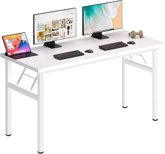 DlandHome Computer Desk 62 inches Office Desk Computer Table Study Writing Desk Workstation for Home Office Metal Frame No Install Needed White and White-NeatNest
