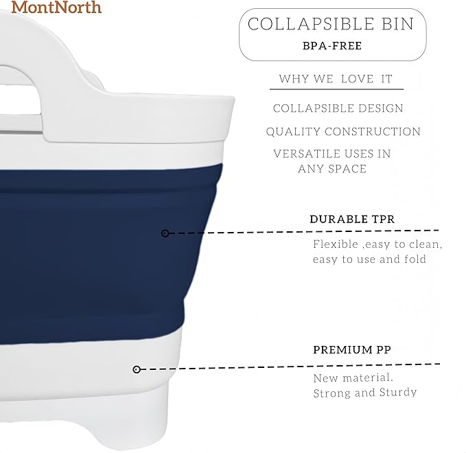 Collapsible Wash Basin 9L, Foldable Dish Tub with Drain Plug, Portable Collapsible Dish Basin, Camping Sink for Washing Dishes, Laundry & Kitchen Use (Navy Blue)-NeatNest