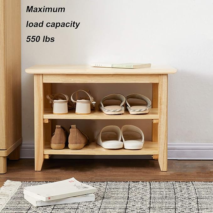 XKZG Storage Bench Wooden Shoe Rack Bench Simple Style Wood Entryway Bench (Natural,23.6")-NeatNest
